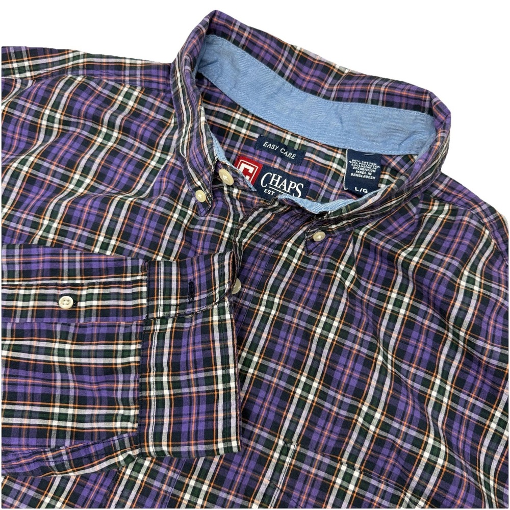 Chaps Purple Plaid Button Up Casual Collared Shirt Long Sleeve Easy Care Large